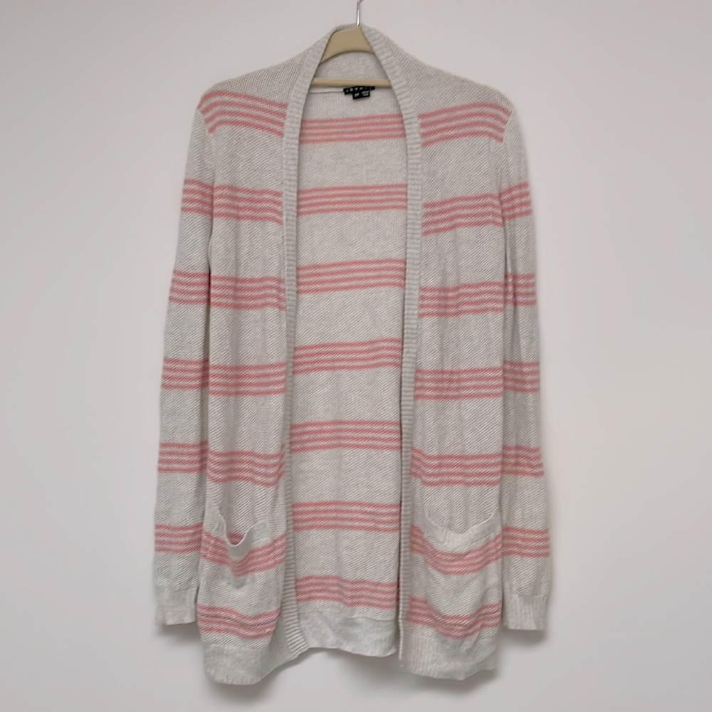 Theory Pink and Beige Striped Cardigan Size small